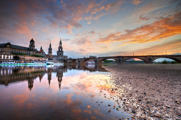 Fototapeta na wymiar View of the old town of Dresden over river Elbe, Germany. HDR image.