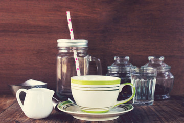 Vintage,coffee cup on wood table