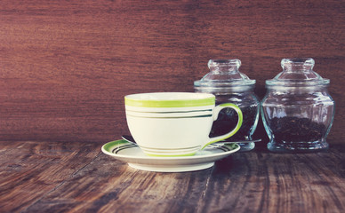 Fototapeta na wymiar Vintage,coffee cup on wood table