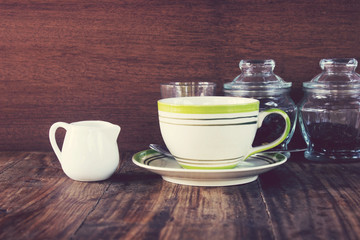 Vintage,coffee cup on wood table
