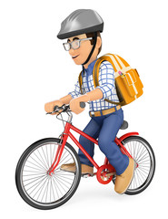 Fototapeta premium 3D Young student going to school by bike
