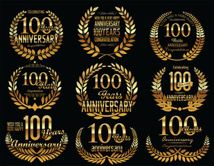 Fototapeta premium Anniversary Golden Laurel wreath retro vintage collection 100 years