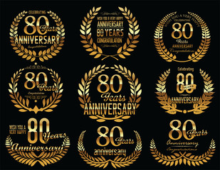 Anniversary Golden Laurel wreath retro vintage collection 80 years