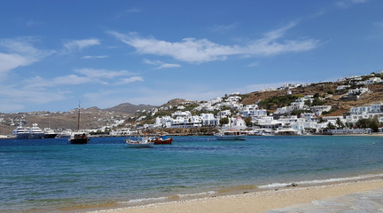 Fototapeta na wymiar View from old port of Mykonos island, Greece