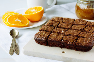 Chocolate brownie and orange