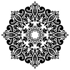 Round ornament. Design for coloring book page or tattoo. Decorative element. Art nouveau.