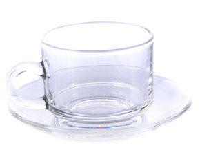 Glass cups of tea on white background