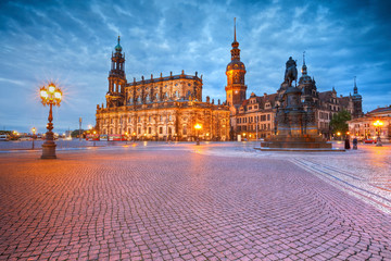 Fototapeta na wymiar View of the royal palace and cathedral in the old town of Dresden, Germany. HDR image.