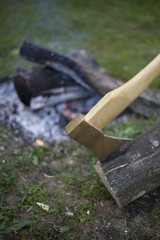 Camping in the woods.