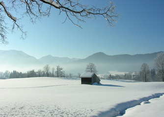 Winter im Leitzachtal - obrazy, fototapety, plakaty