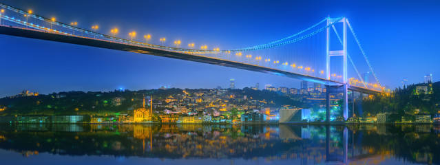 Obraz na płótnie Canvas View of Bosphorus bridge at night Istanbul