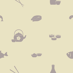 Seamless pattern with sushi and sake icons for your design
