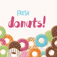 Poster design with colorful glossy tasty donuts