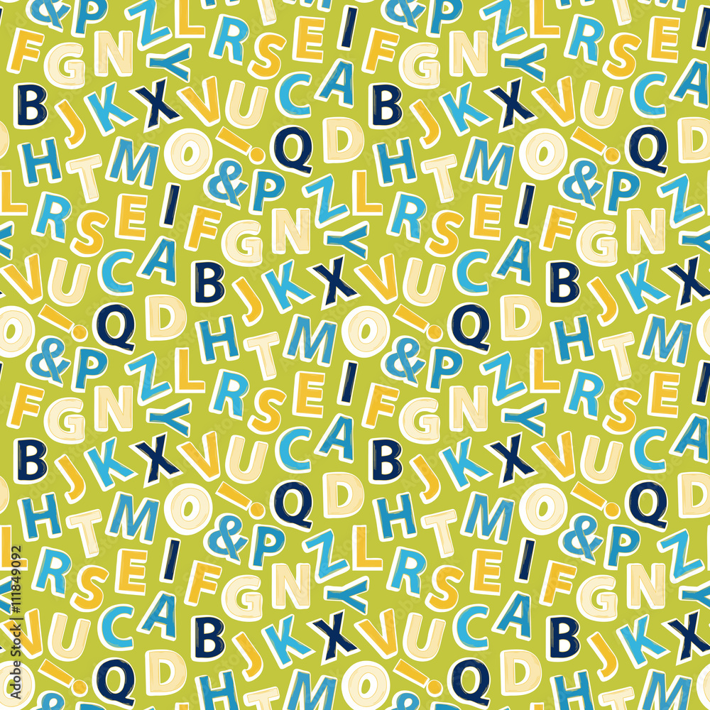 Aufkleber abstract letters seamless pattern.vector alphabet seamless vector pattern isolated on a green backgr