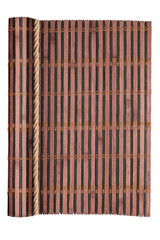 Bamboo mat with curled edges and rope, isolated