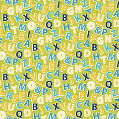 Abstract letters seamless pattern.Vector Alphabet seamless vector pattern isolated on a green background