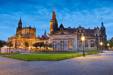 Fototapeta premium View of the royal palace and cathedral in the old town of Dresden, Germany.