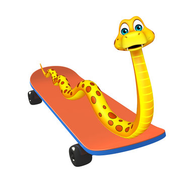 cute Snake cartoon character with skateboard