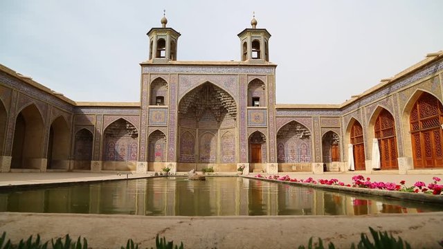 in iran fountain and old antique mosque flower and plant persian architecture