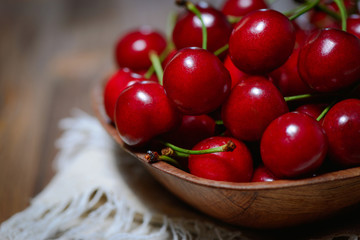 Ripe red cherries closeup