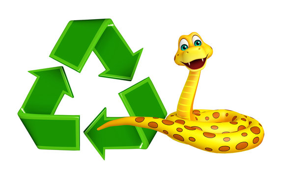 cute Snake cartoon character with recycle