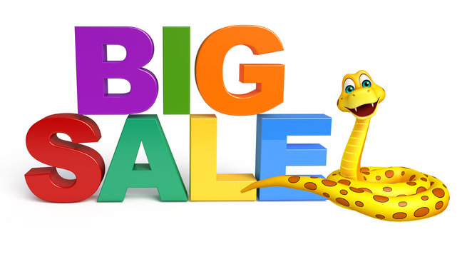 Snake cartoon character with  bigsale sign