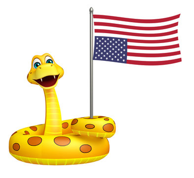cute Snake cartoon character with flag