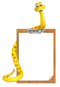 Snake cartoon character with exam pad