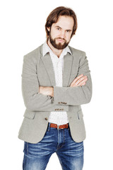 Fototapeta premium bearded business man with suspicious emotion. human emotion 