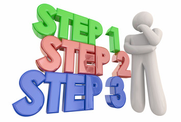 Step 1 2 3 Process System Procedure Thinker 3d Illustration