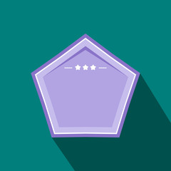 Violet badge with three stars icon, flat style