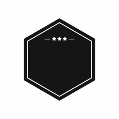 Black badge with three stars icon, simple style