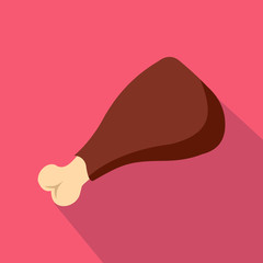 Roasted chicken leg icon, flat style