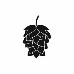 Black hop cone icon, simple style