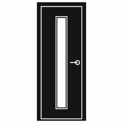 Black door with narrow glass icon