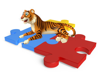 cuteTiger cartoon character with puzzle