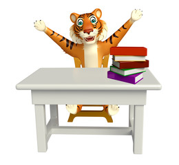 Tiger cartoon character with table and chair ;book