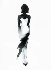 Cercles muraux Visage aquarelle Femme avec une robe élégante. Illustration aquarelle de mode abstraite