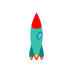 Green rocket icon, isometric 3d style