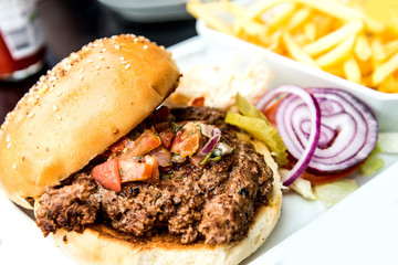 Cheese burger - American cheese burger with Golden French fries