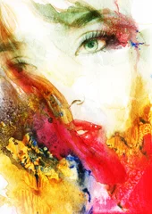 Papier Peint photo Visage aquarelle Beau visage de femme. Illustration aquarelle de mode abstraite