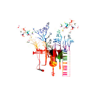 Colorful music instruments with trees