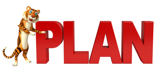 Tiger cartoon character with plan sign