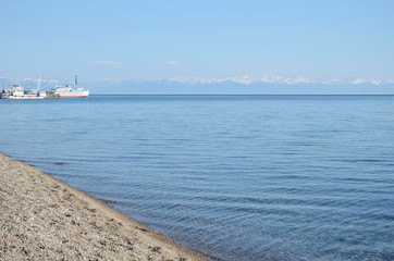 Beach in Listvyanka village, Lake Baikal in spring