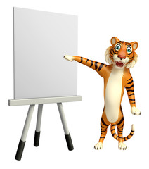 Obraz premium Tiger cartoon character with easel board