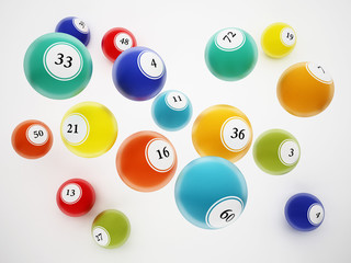 Bingo balls with generic numbers. 3D illustration