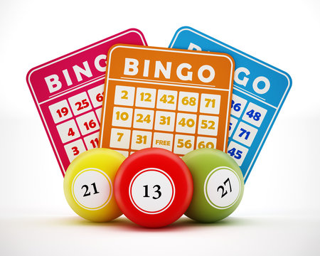 Bingo balls and cards. 3D illustration