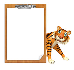 Tiger cartoon character with exam pad