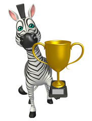 Fototapeta na wymiar cute Zebra cartoon character with winning cup