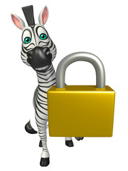 Fototapeta na wymiar cute Zebra cartoon character with lock